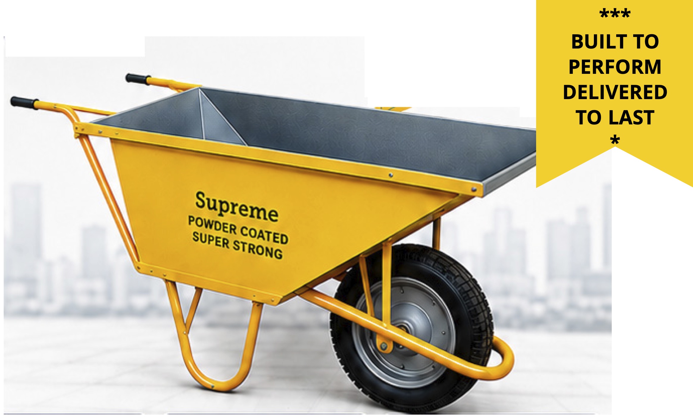 Yellow wheelbarrow from Supreme Gas Appliances and Kitchenware
